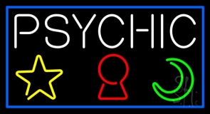 Psychic With Logo Blue Border Neon Sign