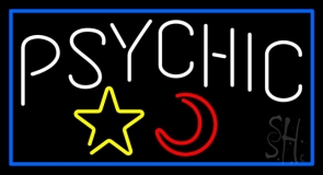 Psychic With Moon And Star Blue Border Neon Sign