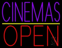 Purple Cinemas Open Neon Sign
