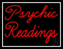 Red Cursive Psychic Readings With White Border Neon Sign