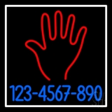 Red Palm Blue Phone Number White Border Neon Sign