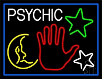 Red Palm Logo Psychic And Blue Border Neon Sign