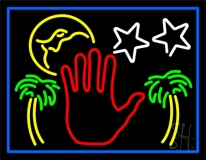 Red Palm Logo Psychic Blue Border Neon Sign