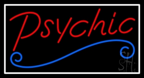 Red Psychic Blue Line White Border Neon Sign