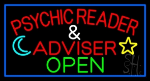Red Psychic Reader And Advisor With Open Neon Sign