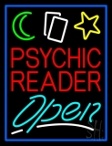 Red Psychic Reader Turquoise Open Block Blue Border Neon Sign