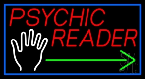 Red Psychic Reader With Green Arrow Palm Neon Sign