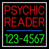 Red Psychic Reader With Green Phone Number Neon Sign