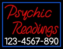 Red Psychic Readings With White Phone Number Neon Sign