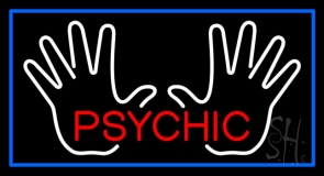 Red Psychic White Palms And Blue Border Neon Sign