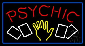 Red Psychic With Logo And Blue Border Neon Sign