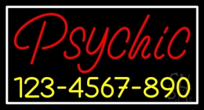 Red Psychic With Yellow Phone Number Neon Sign