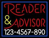 Red Reader Advisor With White Phone Number Neon Sign