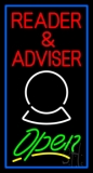 Red Reader And Advisor Green Open With Blue Border Neon Sign