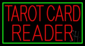 Red Tarot Card Reader Green Border Neon Sign