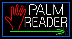 White Palm Reader With Green Arrow Neon Sign