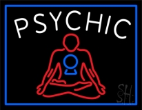 White Psychic Logo With Blue Border Neon Sign