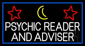 White Psychic Reader And Advisor With Blue Border Neon Sign
