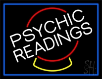 White Psychic Readings Crystal Blue Border Neon Sign