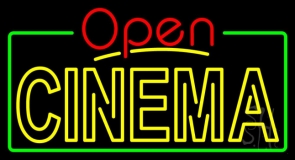 Yellow Cinema Open With Border Neon Sign