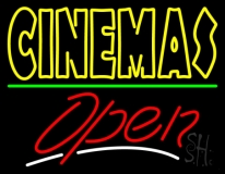 Yellow Double Stroke Cinemas Open Neon Sign
