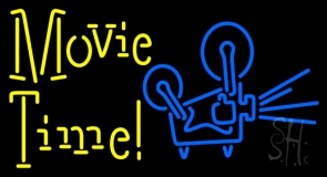 Yellow Movie Time With Logo Neon Sign