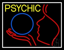 Yellow Psychic And Psychic Crystal Logo With White Border Neon Sign