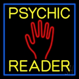 Yellow Psychic Reader Blue Border Neon Sign