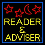 Yellow Reader And Advisor Blue Border Neon Sign