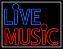 Blue Live Music Block Mic Logo With Border Neon Sign