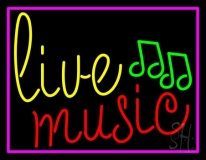 Blue Live Music Cursive With Border Neon Sign