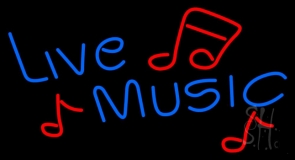 Blue Live Music Red Notes Neon Sign