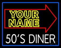 Custom 50s Diner Block Blue Border Neon Sign