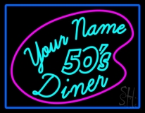 Custom Turquoise 50s Diner Blue Border Blue Border Neon Sign