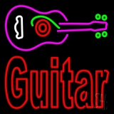 Guitar Logo In Turquoise Red Neon Sign