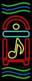 Juke Box With Musical Note And Green And Blue Line Neon Sign