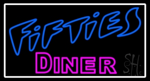 White Border Blue 50s Pink Diner Neon Sign