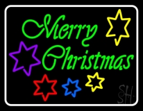 White Border Green Merry Christmas With Stars Neon Sign