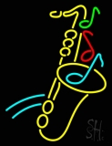 Yellow Saxophone Multicolored Musical Note Neon Sign
