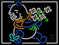 Pooh With Flowers Butterfly Neon Sign