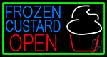Blue Frozen Custard With Green Border Logo Open 1 Neon Sign