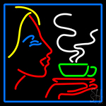 Girl Logo With Hot Coffee Neon Sign