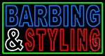 Barbering And Styling With Green Border Neon Sign