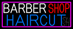 Barbershop Haircut With Pink Border Neon Sign
