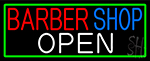 Barber Shop Open With Green Border Neon Sign