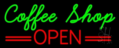 Green Coffee Shop Open Neon Sign