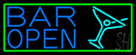 Blue Bar Open With Martini Glass Neon Sign