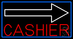 Cashier And Arrow With Blue Border Neon Sign