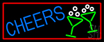 Cheers With Wine Glass With Red Border Neon Sign