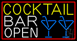 Cocktail Bar Open And Wine Glass With Red Border Neon Sign